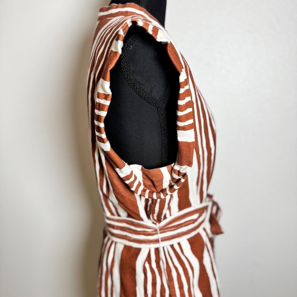Cleobella Lani Midi Dress Vecchio Stripe Tie Waist Cotton Linen Medium MSRP $258 - Picture 5 of 9